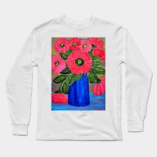 Bright pink flowers in a tall vase Long Sleeve T-Shirt